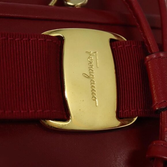 Salvatore Ferragamo Vala Backpack Leather Red Gold Auth 138862 - Picture 10 of 14